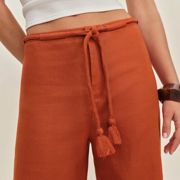 NEW Reformation Avery Linen Pant Sz4 Blood Orange Causal Vacation Straight Leg - Picture 3 of 8